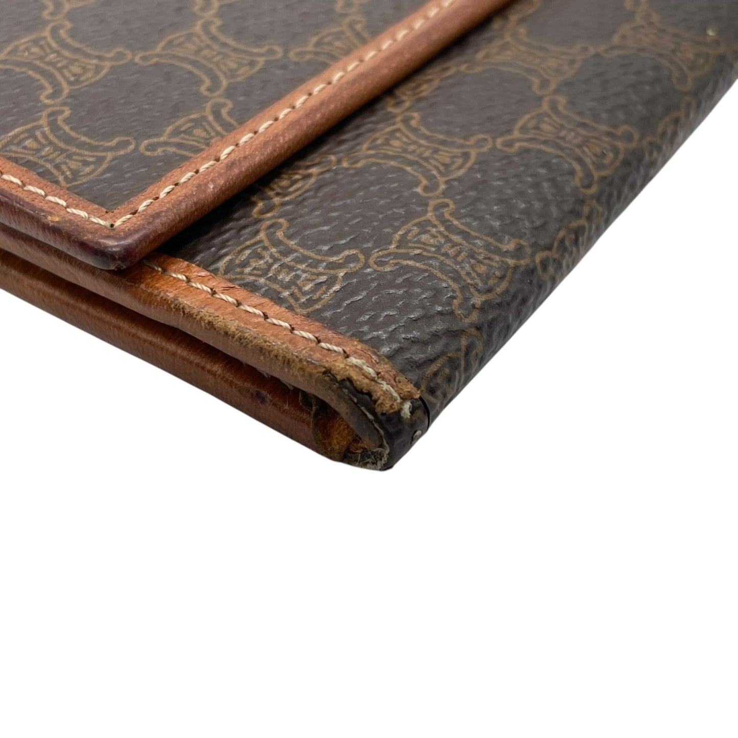 セリーヌ CELINE 長財布 折り財布 マカダム トリオンフ柄 茶色 ブラウン PVC レザー ヴィンテージ フラップ 4