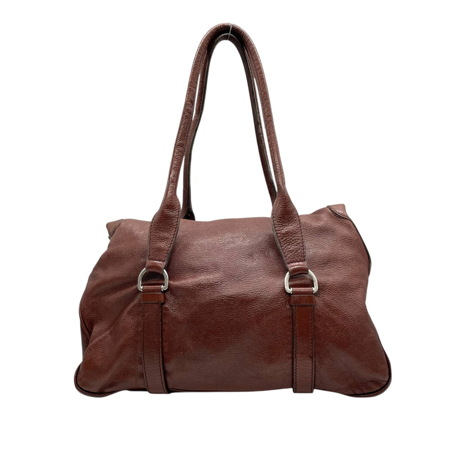 セリーヌ CELINE トートバッグ ハンドバッグ ロングハンドル フラップ 茶色 ダークブラウン レザー タッセル付き シルバー金具 K8