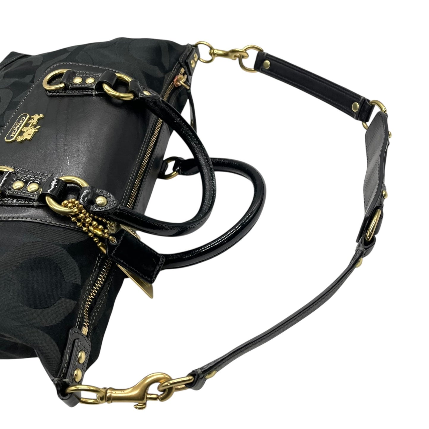 コーチ COACH 2WAY ハンドバッグ ボストンバッグ ショルダーバッグ 12947 シグネチャー 黒 ブラック ジャガード レザー 金金具 ゴールド金具 チャーム付き E5