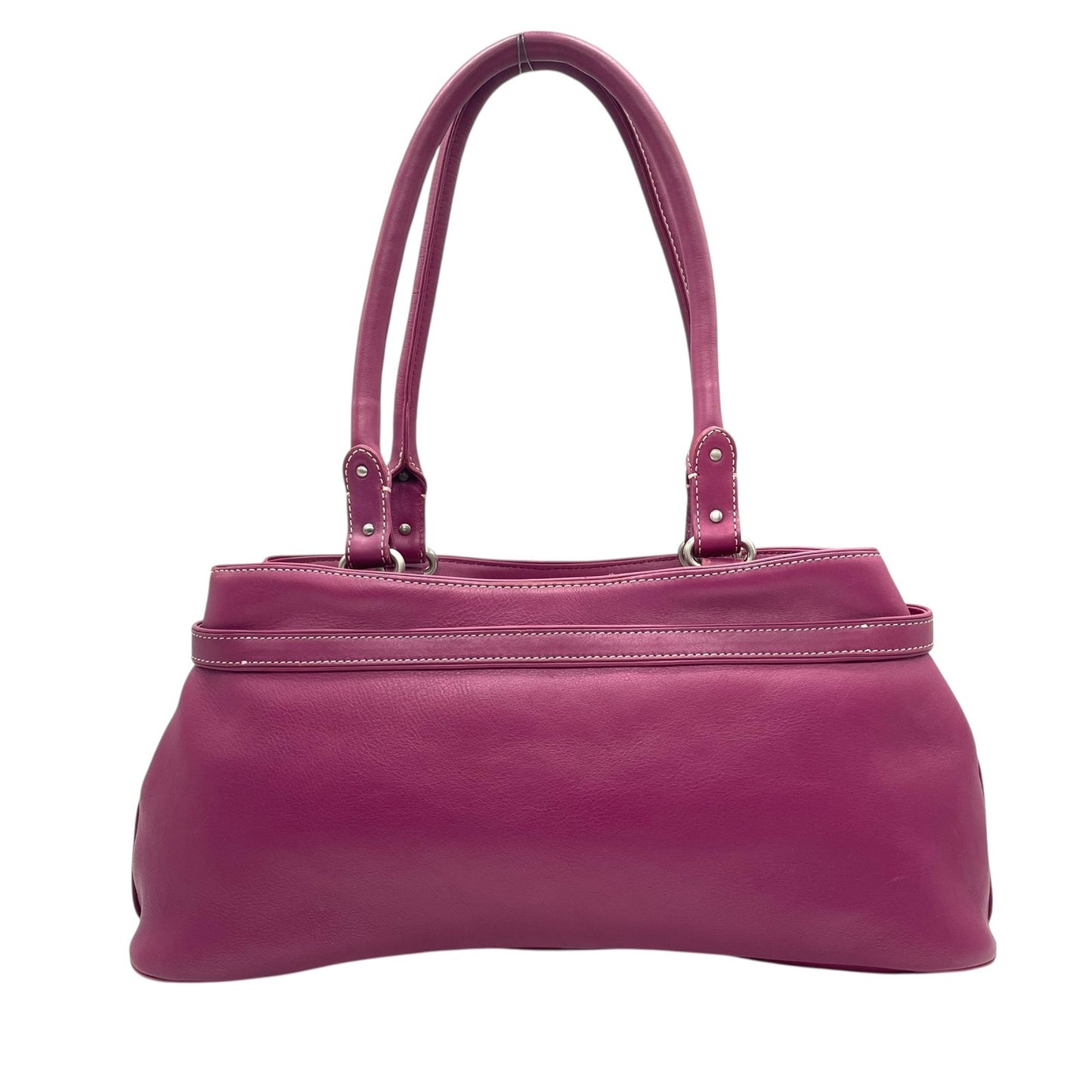 コールハーン COLE HAAN ハンドバッグ ロングハンドル レザー パープル ピンク シルバー金具 ステッチデザイン 上品カラー T3