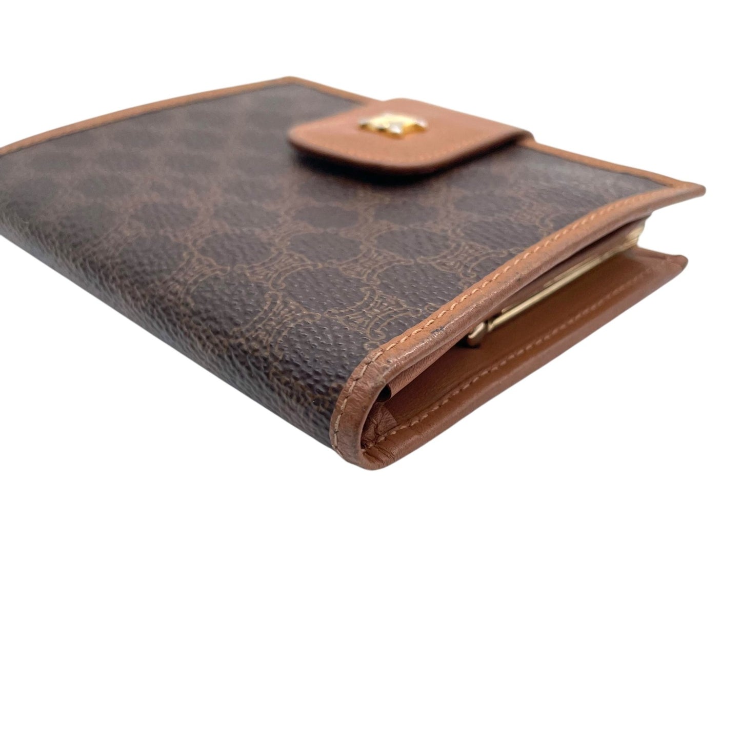 セリーヌ CELINE 二つ折り財布 マカダム トリオンフキャンバス ブラウン ベージュ コンパクトウォレット ゴールド金具 W4