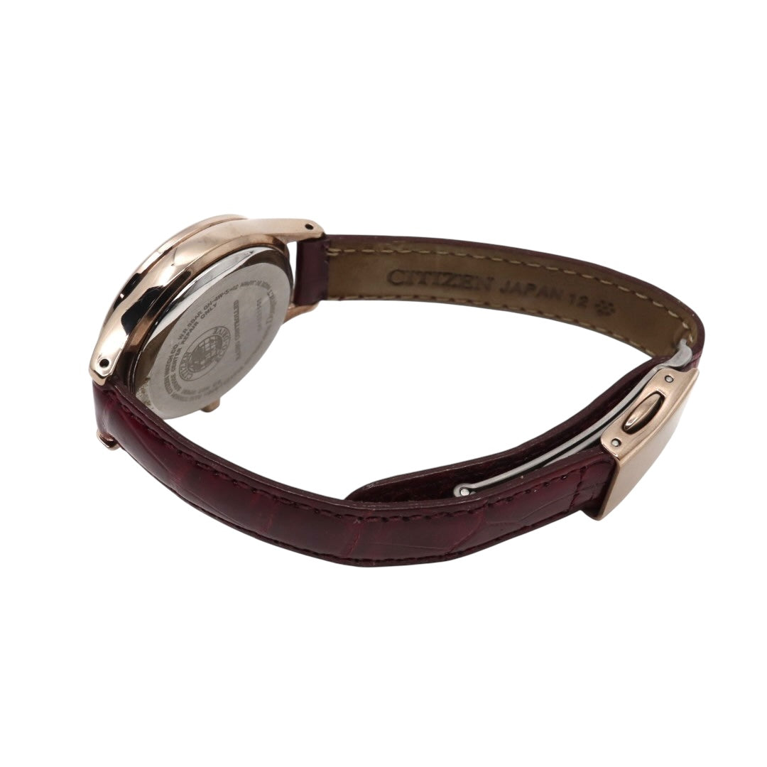 【美品】シチズン xC クロスシー 腕時計 エコドライブ電波時計 H246 チタン ローズゴールド レッド サンバースト レザーベルト レディース G4