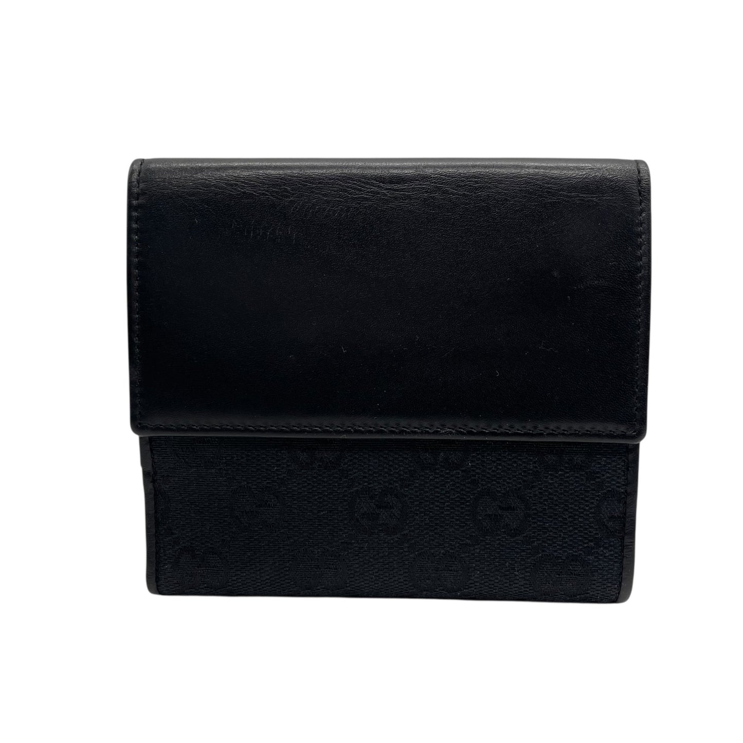 【美品】GUCCI グッチ GGキャンバス タイガーヘッド 二つ折り財布 コンパクトウォレット GG柄 虎 キャンバス レザー ブラック ゴールド金具 ヴィンテージ レディース M2