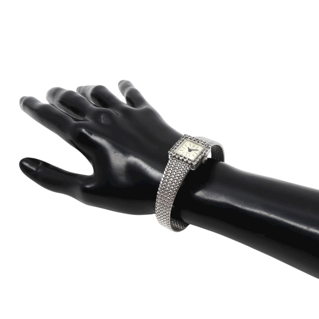 【美品/電池交換済】イエマ YEMA 腕時計 P7307 レディース スクエア ラインストーンベゼル クオーツ シルバー メッシュベルト ブレスレット ジュエリーウォッチ ドレスウォッチ アンティーク ビンテージ クラシック エレガント G10