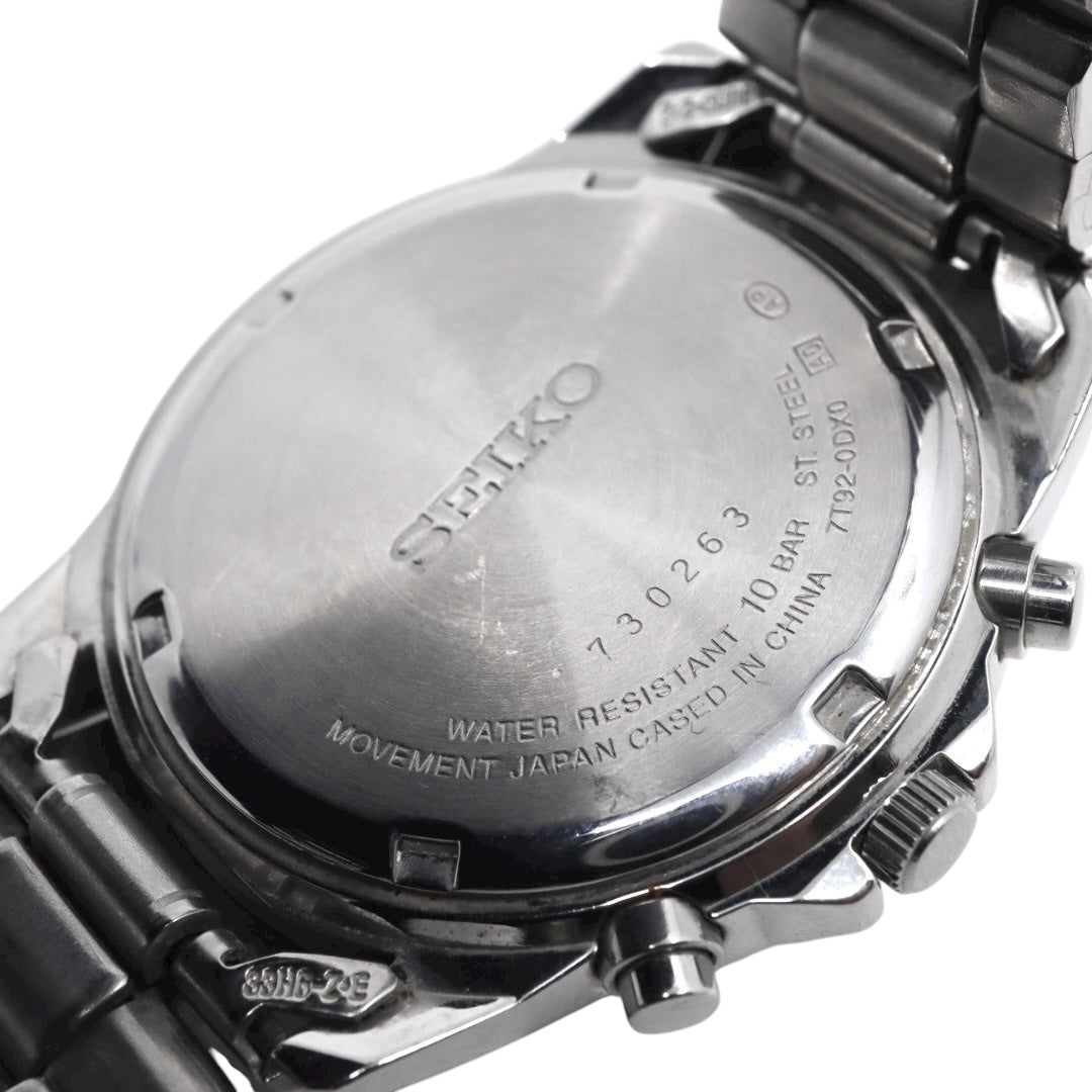 【美品/電池交換済】セイコー クロノグラフ 7T92-0DX0 腕時計 メンズ 100M防水 クオーツ ステンレス ブラック文字盤 シルバー アナログ デイト表示 方位計 スポーツウォッチ ビジネス カジュアル ファッション G10
