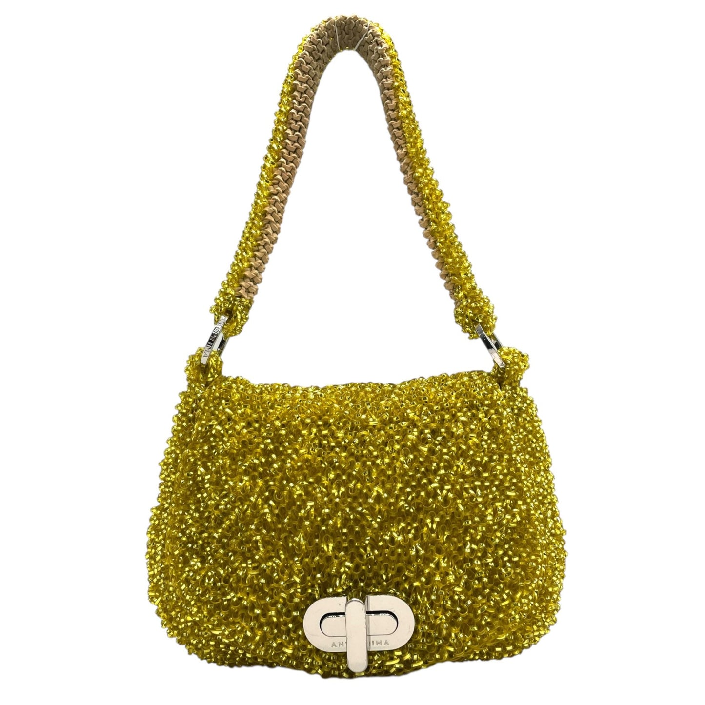 【美品】ANTEPRIMA アンテプリマ ワイヤーバッグ ワイヤーショルダー バッグ イエロー ワンショルダー きらめき 手編み 立体デザイン K10