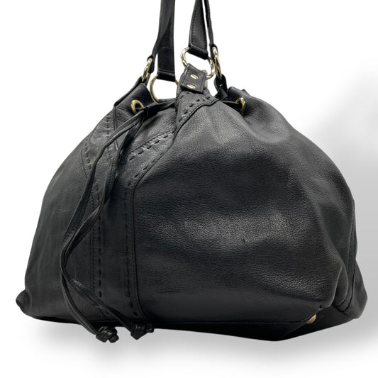 イヴ・サンローラン YVES SAINT LAURENT ネオ ダブル 巾着 レザー トートバッグ ブラック ゴールド金具 ヴィンテージ 肩掛け 収納力抜群 D7