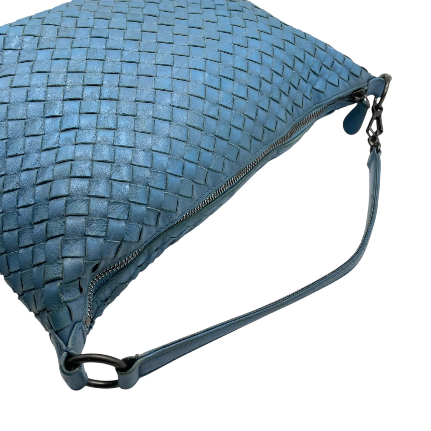 ボッテガヴェネタ イントレチャート ライトブルー レザー ハンドバッグ ショルダー ヴィンテージ 編み込み 革 旧ロゴ イタリア製 上品　k11