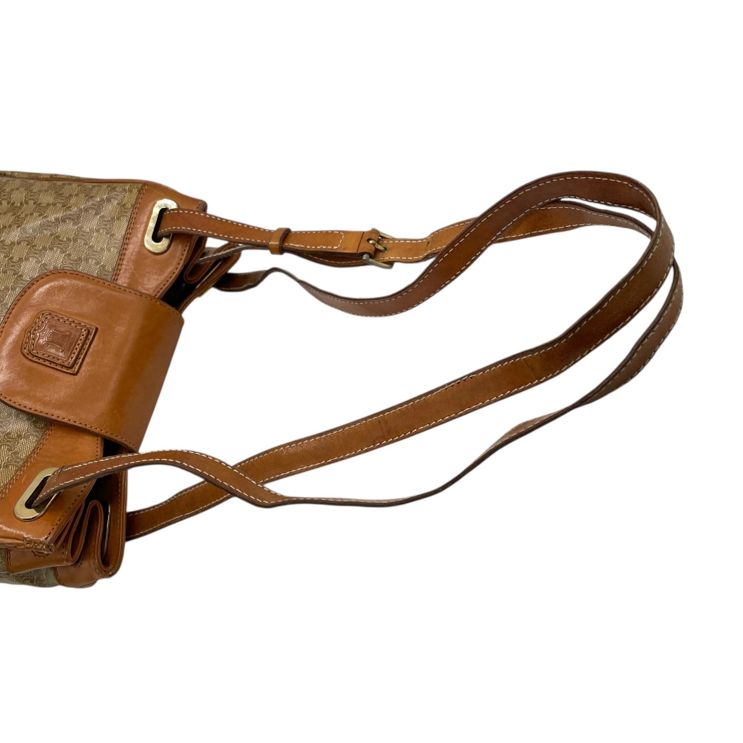 Authentic CELINE Macadam Trionf Shoulder Bag Beige Brown PVC Leather Gold Hardware Women's Flap