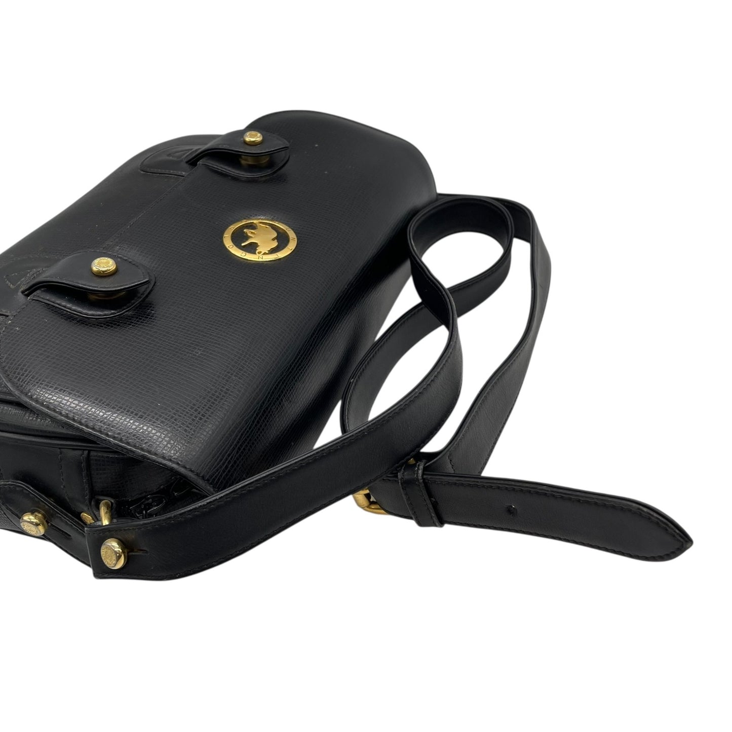 Authentic HUNTING WORLD Carryall Messenger Bag Shoulder Bag Black Leather Gold Hardware Women's Crossbody