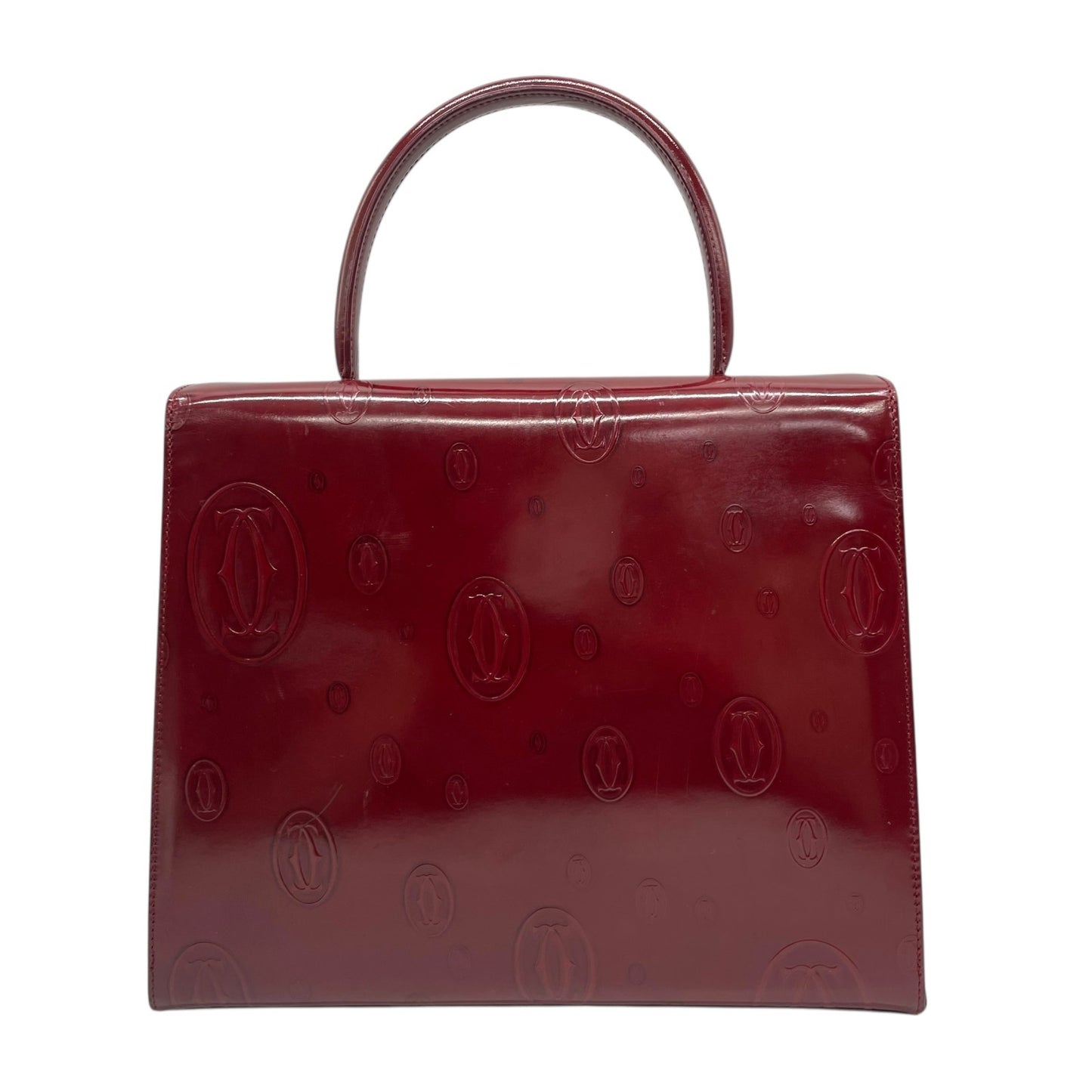 Authentic Cartier Happy Birthday Handbag Patent Leather Bordeaux Red Enamel Women's with Guarantee Card