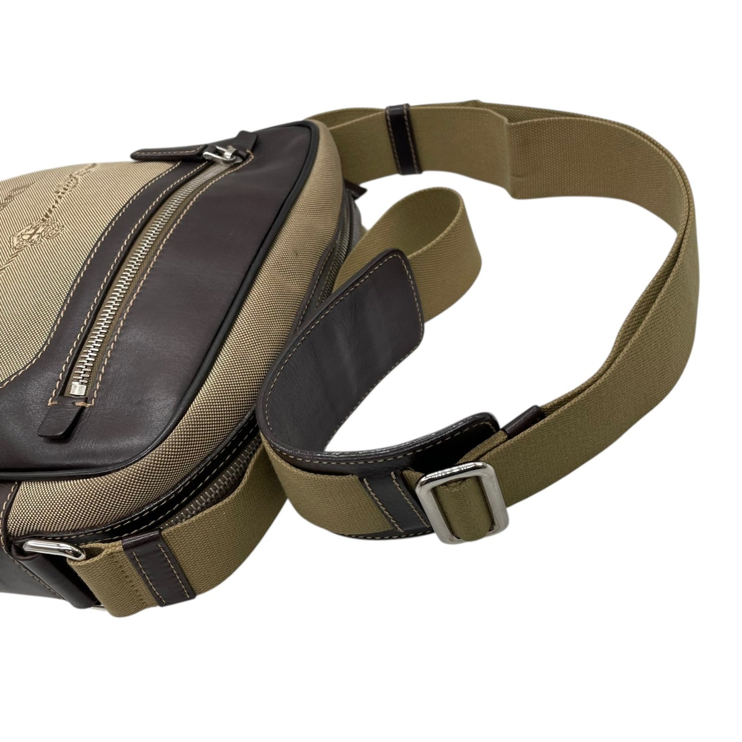 美品 PRADA プラダ ショルダーバッグ ジャガード VA0644 キャンバス レザー ベージュ ブラウン シルバー金具 斜め掛け可 クロスボディ ロゴ メンズ レディース Q