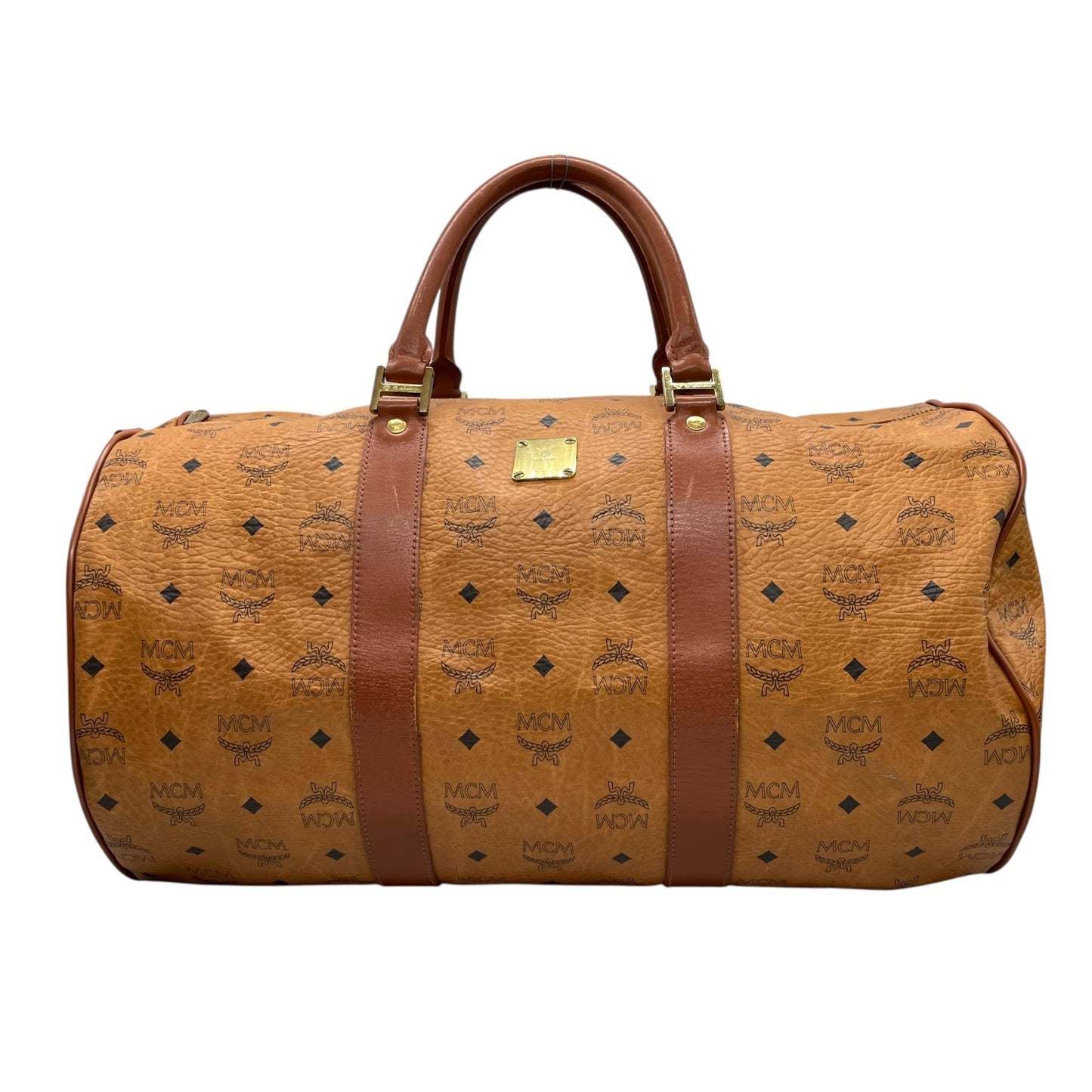 美品 MCM エムシーエム ヴィセトス ボストンバッグ 2WAY ショルダーバッグ 茶 ブラウン コニャック レザー ゴールド金具 手提げ 斜め掛け可 ロゴ レディース X