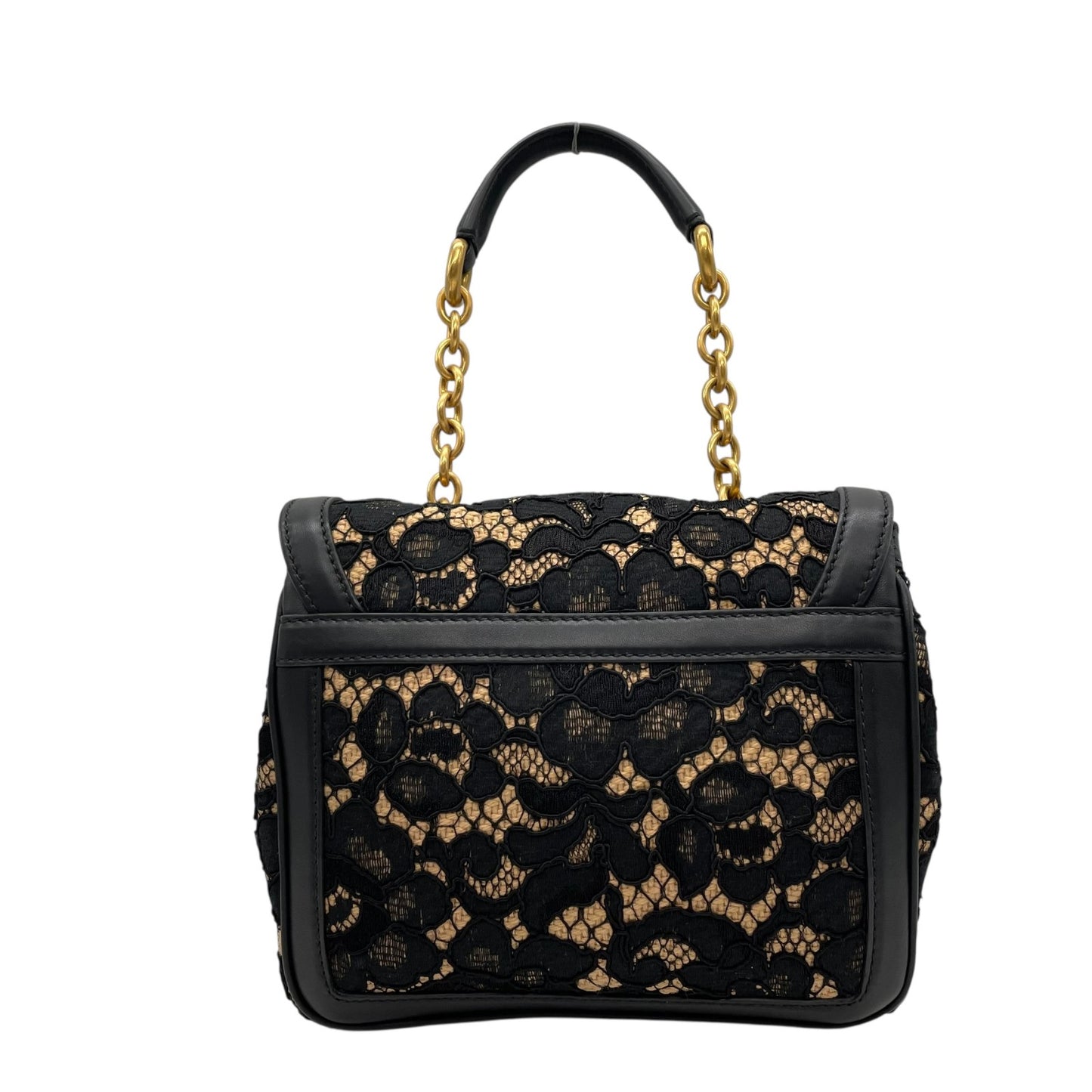 極美品 DOLCE&GABBANA ドルチェ＆ガッバーナ ドルガバ Miss Dolce 2WAY ハンドバッグ ショルダーバッグ レース レザー ベージュ ブラック 黒 レディース D&G ゴールド金具 パドロック 斜め掛け可 内側レオパード C