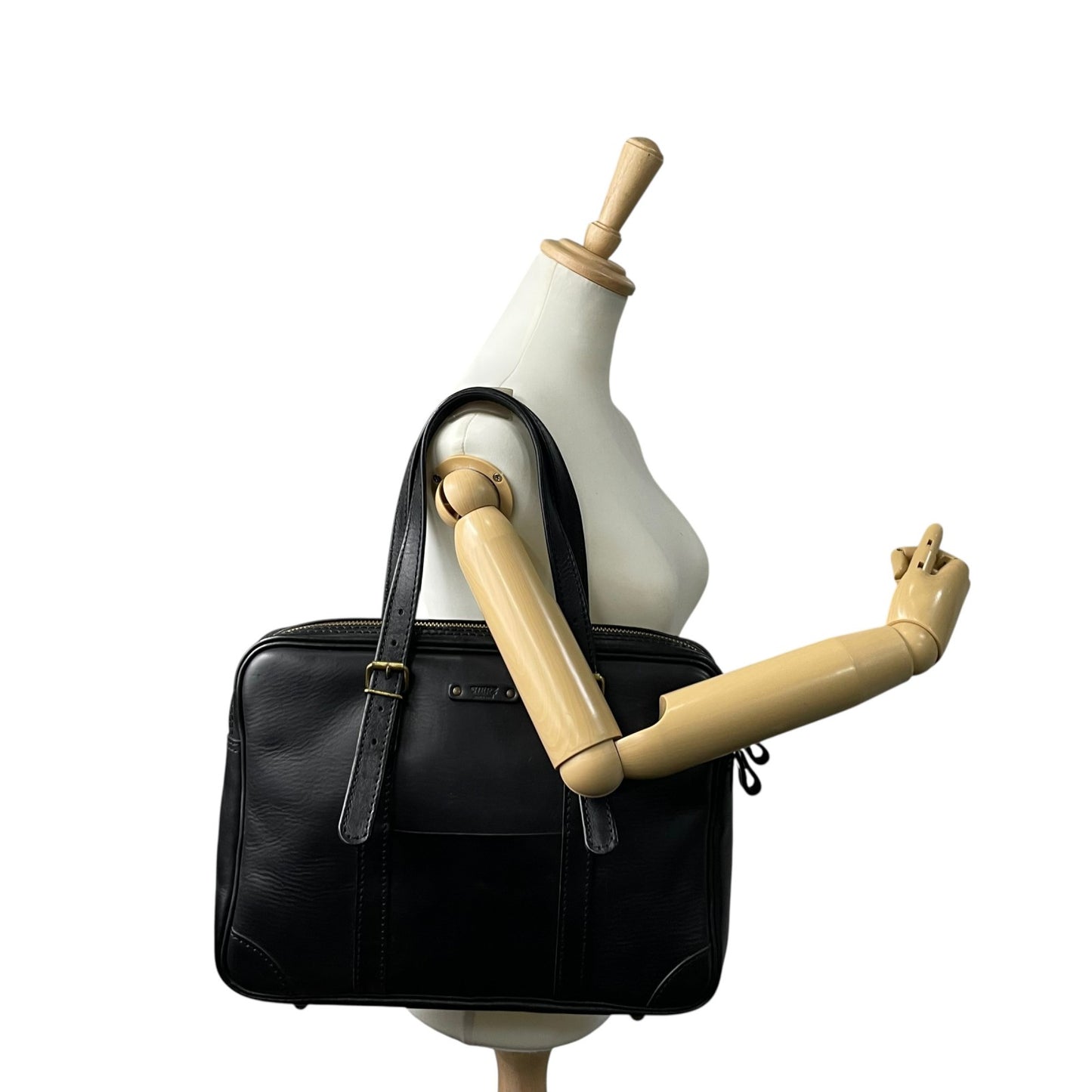 美品 Herz ヘルツ 二本手 ビジネスバッグ ブリーフケース 書類鞄 黒 ブラック レザー 日本製 ゴールド金具 A4対応 BW-57 メンズ レディース C