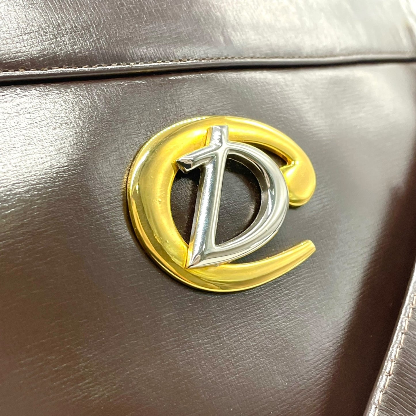 美品 Christian Dior クリスチャンディオール ショルダーバッグ ヴィンテージ ワンショルダー ハンドバッグ ダークブラウン レザー ゴールド金具 CDロゴ レディース U3