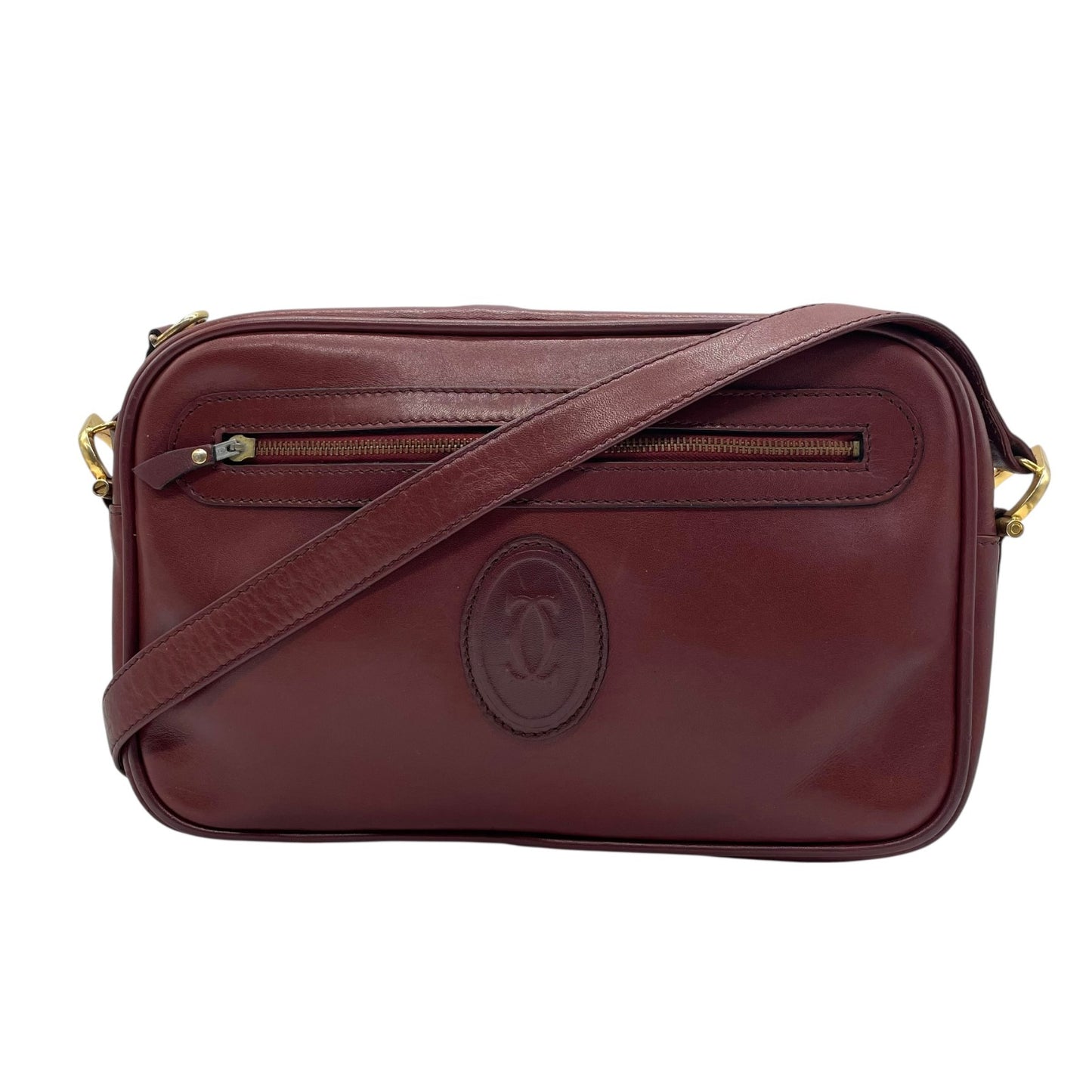 Cartier カルティエ マストライン ショルダーバッグ 赤 ボルドー ワインレッド レザー ゴールド金具 ファスナー開閉 肩掛け可 レディース ヴィンテージ K10