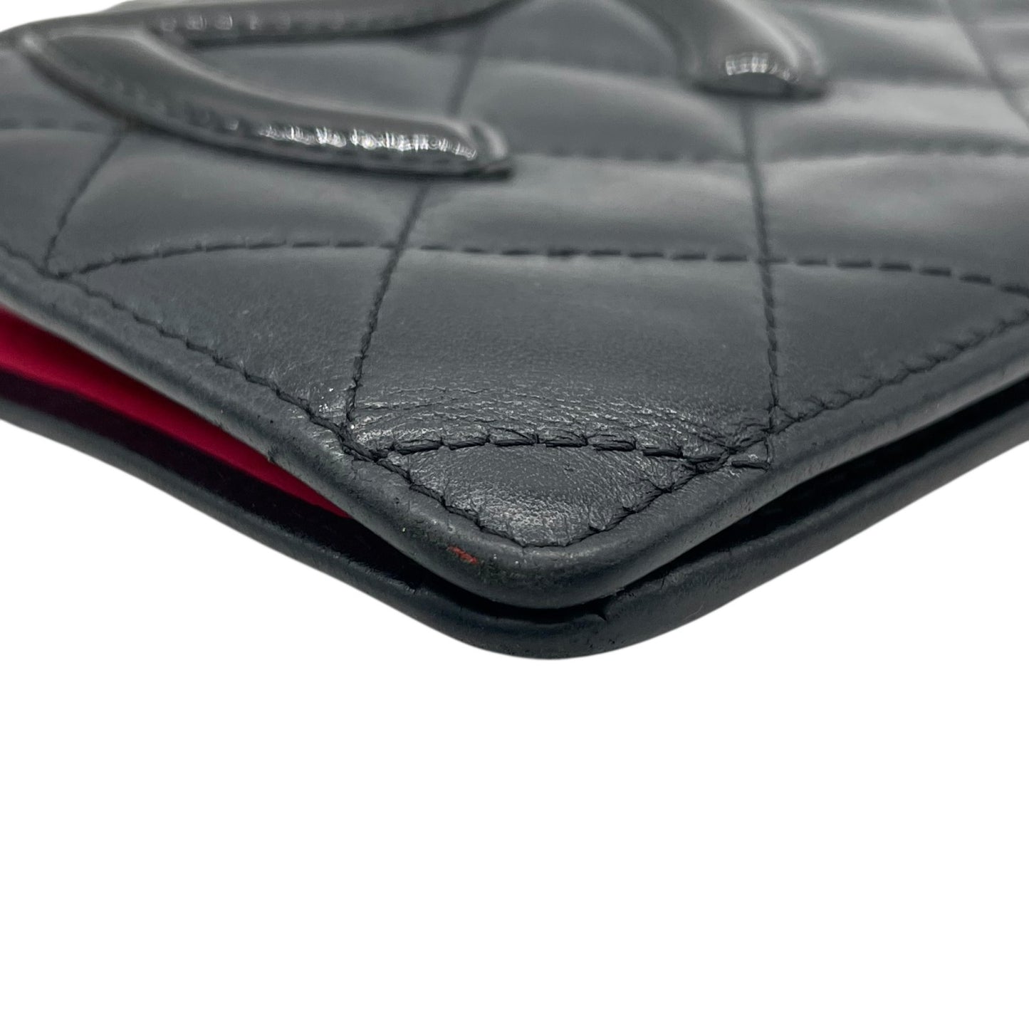 CHANEL シャネル カンボンライン ココマーク 二つ折り 長財布 黒 ブラック ピンク パテントレザー シルバー金具 レディース M5