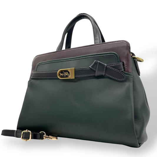 Authentic COACH Tate Carryall 2WAY Handbag Shoulder Bag Dark Green Black Leather Horse Logo