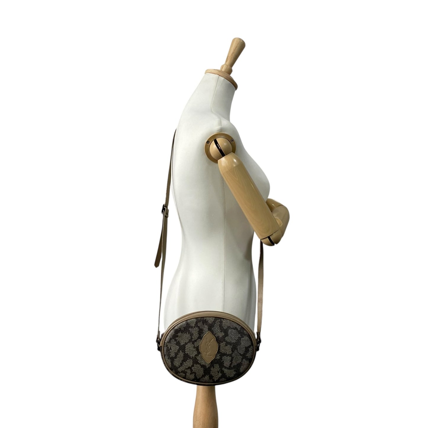 Authentic YVES SAINT LAURENT Giraffe Pattern Camera Bag Shoulder Gray Brown Vintage Women