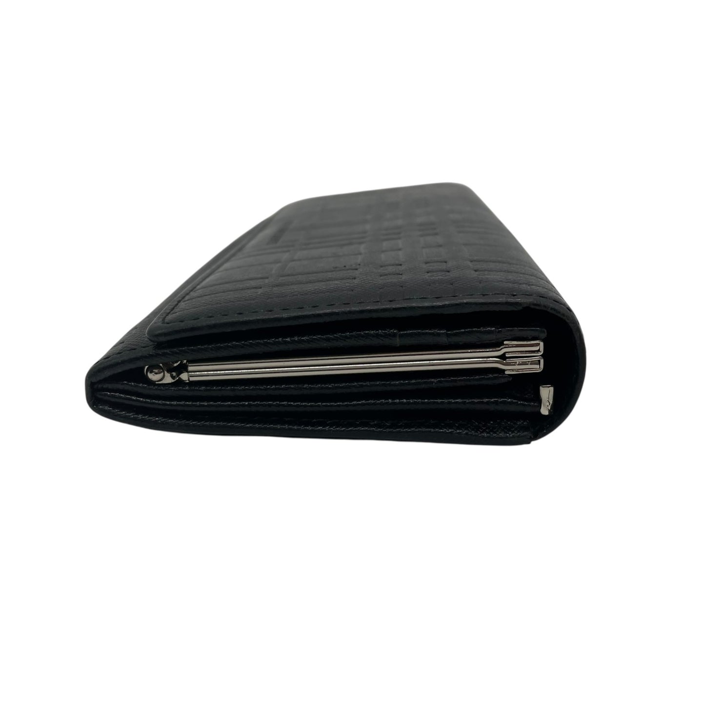 Authentic BURBERRY Long Wallet Bifold Check Embossed Logo Black Silver Hardware