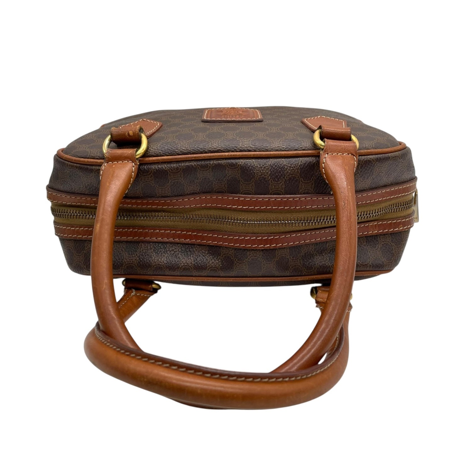 CELINE セリーヌ マカダム 2WAY ハンドバッグ ショルダーバッグ PVC レザー 茶 ブラウン ゴールド金具 斜め掛け可 レディース ヴィンテージ D3