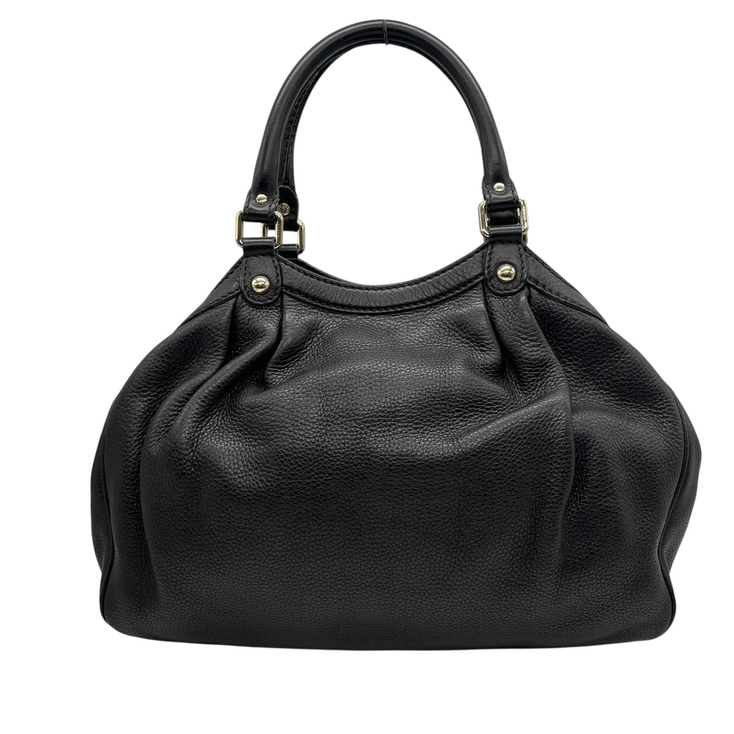 美品 GUCCI グッチ スーキー ハンドバッグ 黒 ブラック レザー シボ革 ゴールド金具 ギャザー インターロッキングG チャーム ヴィンテージ ホーボー レディース Z3