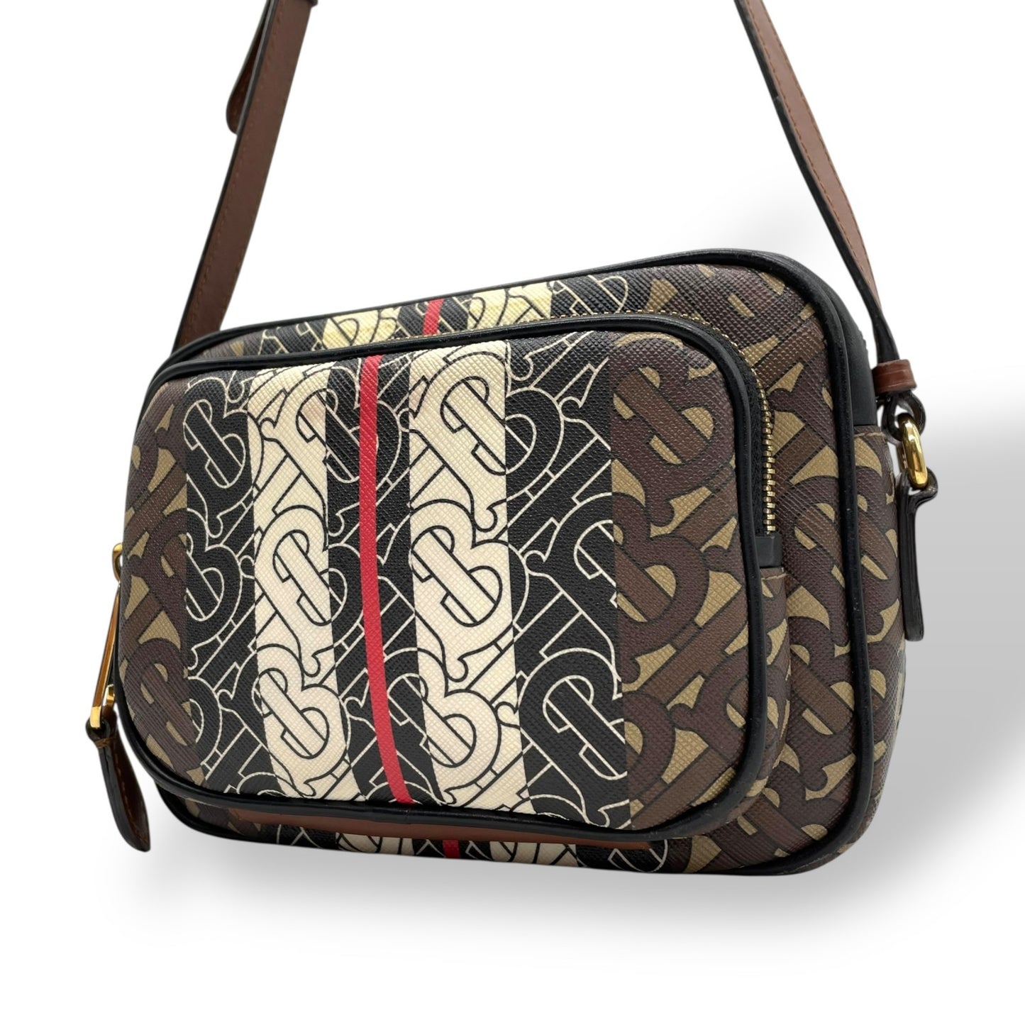 Authentic BURBERRY Monogram Stripe PVC Leather Shoulder Bag Brown Multi