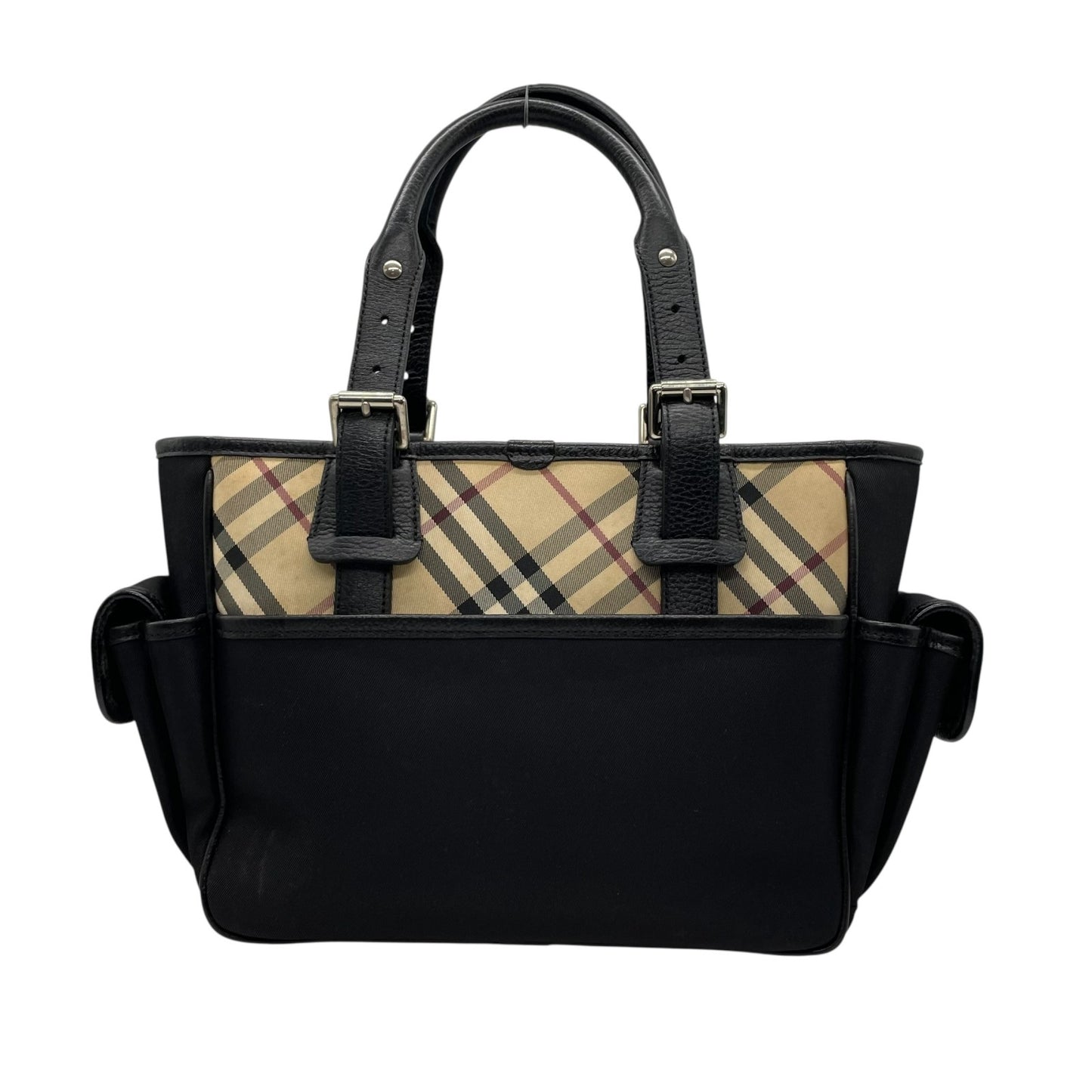 Authentic BURBERRY Check Nylon Leather Tote Bag Black A4 Size