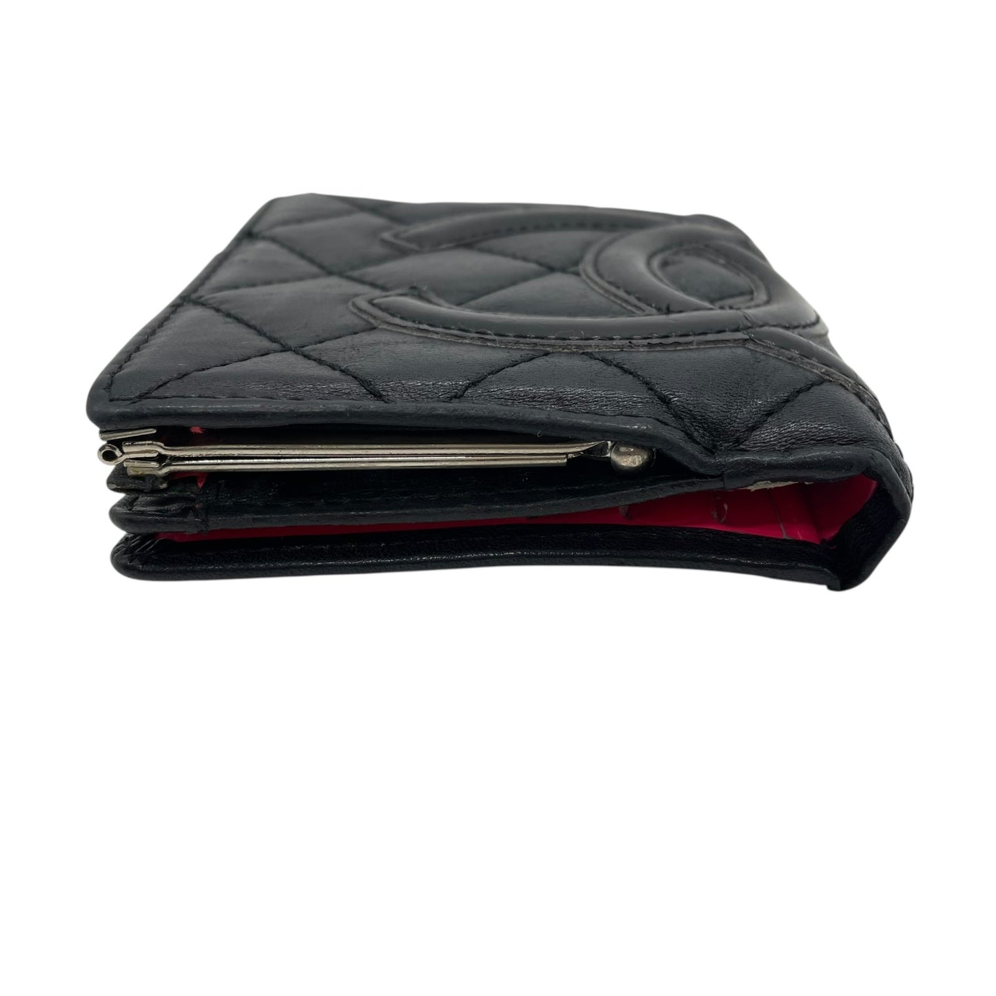 CHANEL シャネル 二つ折り財布 がま口 コンパクトウォレット カンボンライン ココマーク キルティング 黒 ブラック ピンク レザー レディース M1