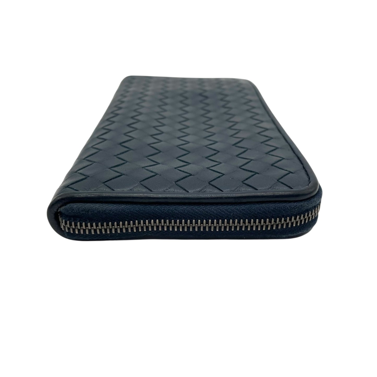 美品 BOTTEGA VENETA ボッテガヴェネタ ボッテガベネタ ラウンドファスナー 長財布 イントレチャート 紺 ネイビー レザー メンズ レディース M1