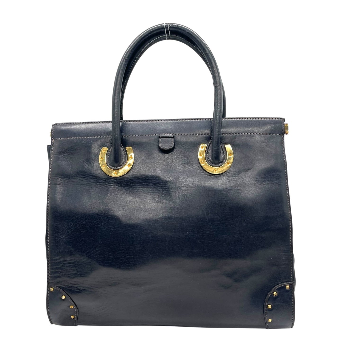 GUCCI グッチ ハンドバッグ トートバッグ ネイビー 紺色 レザー 本革 ゴールド金具 ヴィンテージ オールドグッチ 上品 高級感 通勤 通学 D1