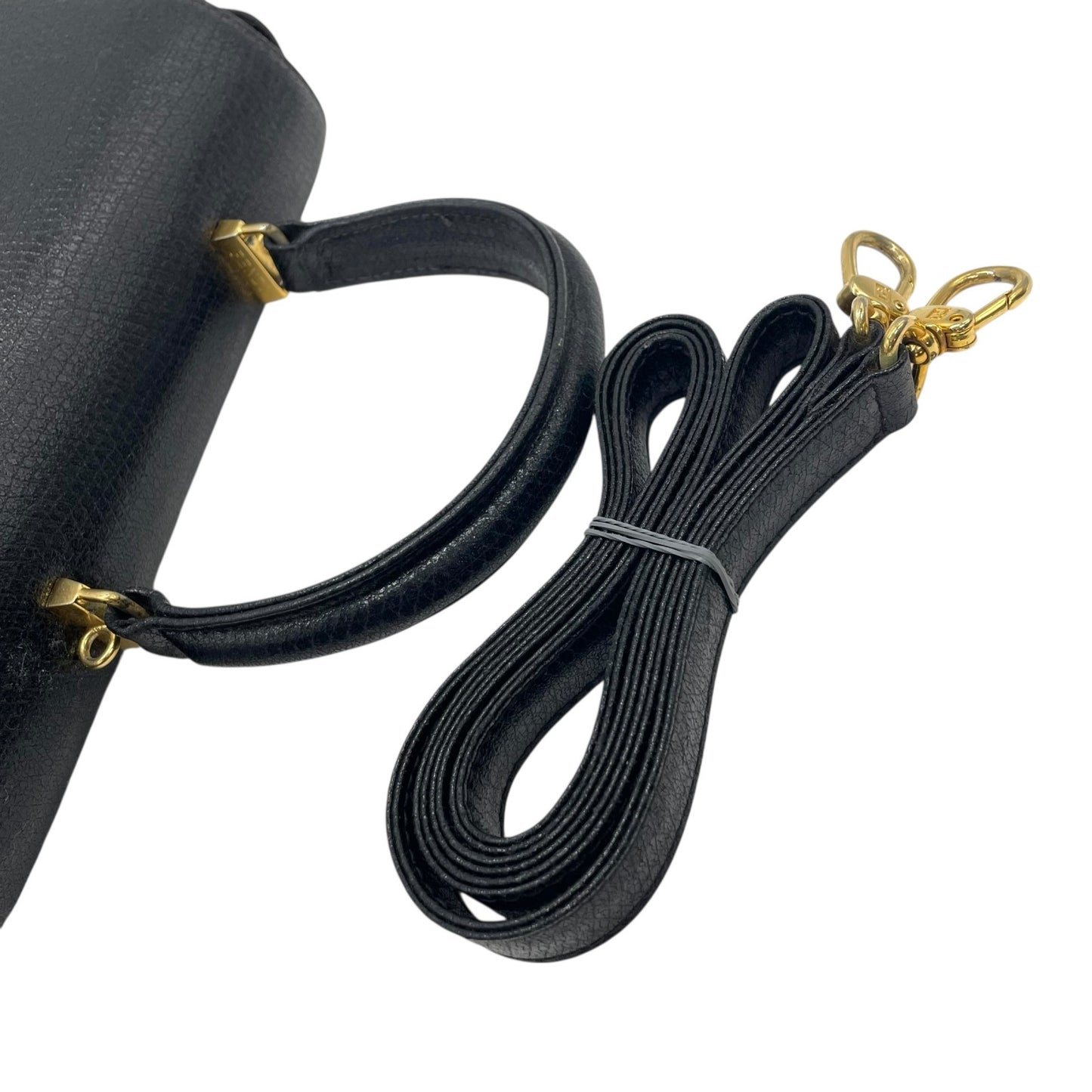 FENDI フェンディ ハンドバッグ 2way ショルダーバッグ 黒 ブラック レザー ゴールド金具 FF ロゴ ヴィンテージ 本革 トップハンドル Fendi Handbag Shoulder Bag Vintage D