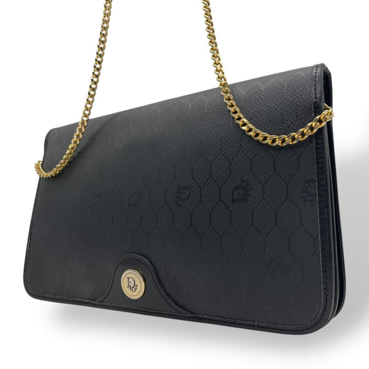 Christian Dior クリスチャンディオール ショルダーバッグ ハニカム柄 ブラック 黒 PVC×レザー チェーンショルダー クロスボディ 斜め掛け ゴールド金具 ヴィンテージ D7