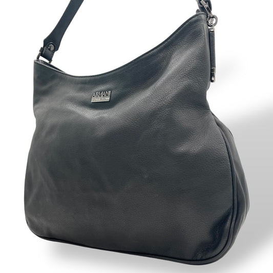 極美品 ARMANI COLLEZIONI アルマーニ コレッツォーニ レザー ワンショルダー ショルダーバッグ ブラック 本革 シルバー金具 ユニセックス メンズ レディース A1