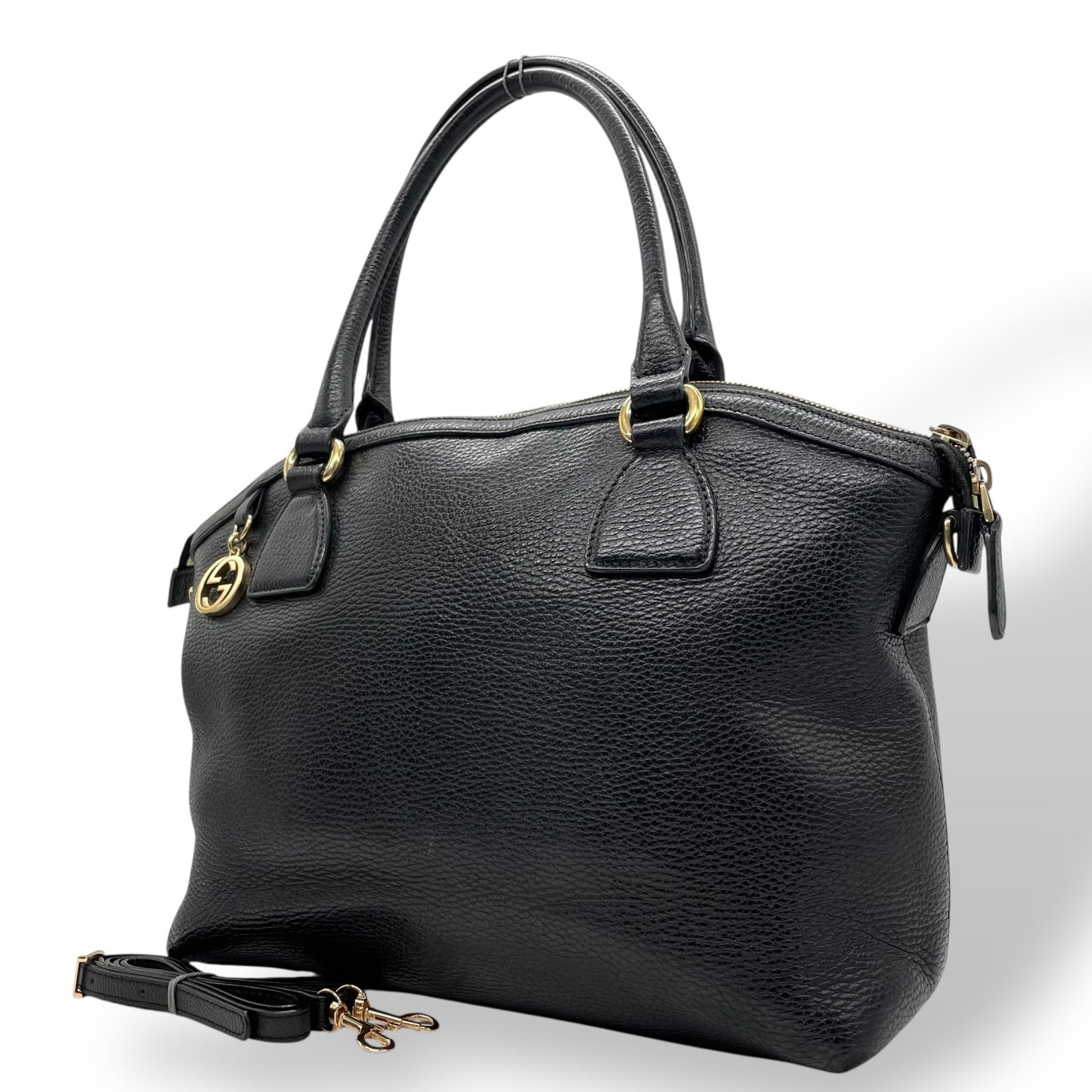 美品 GUCCI グッチ 2WAY ハンドバッグ ショルダーバッグ 449651 インターロッキングG ブラック レザー ゴールド金具 斜め掛け可 レディース D