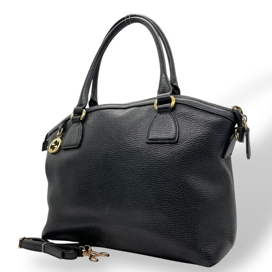 美品 GUCCI グッチ 2WAY ハンドバッグ ショルダーバッグ 449651 インターロッキングG ブラック レザー ゴールド金具 斜め掛け可 レディース D