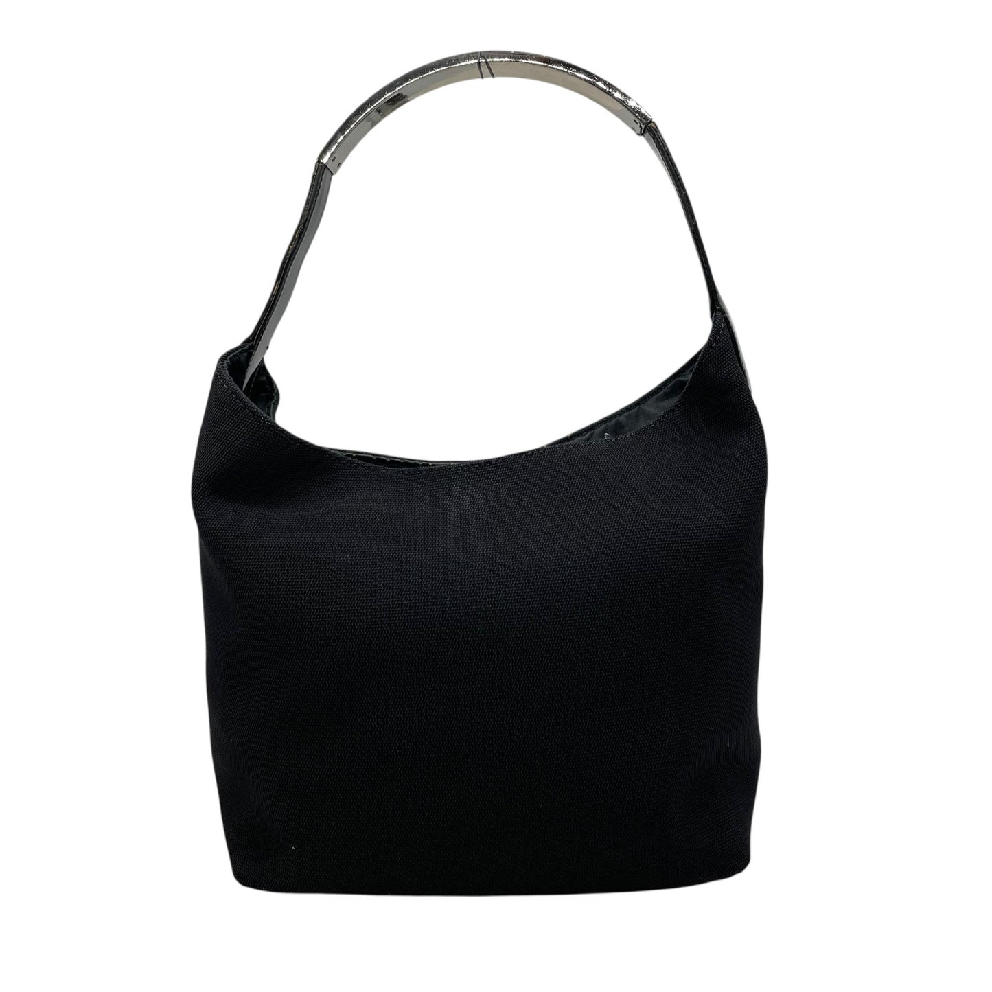 GUCCI グッチ ワンショルダーバッグ ハンドバッグ 黒 ブラック シルバー金具 キャンバス パテントレザー メタルハンドル ロゴプレート 肩掛け可 マグネット開閉 ホーボー レディース D6