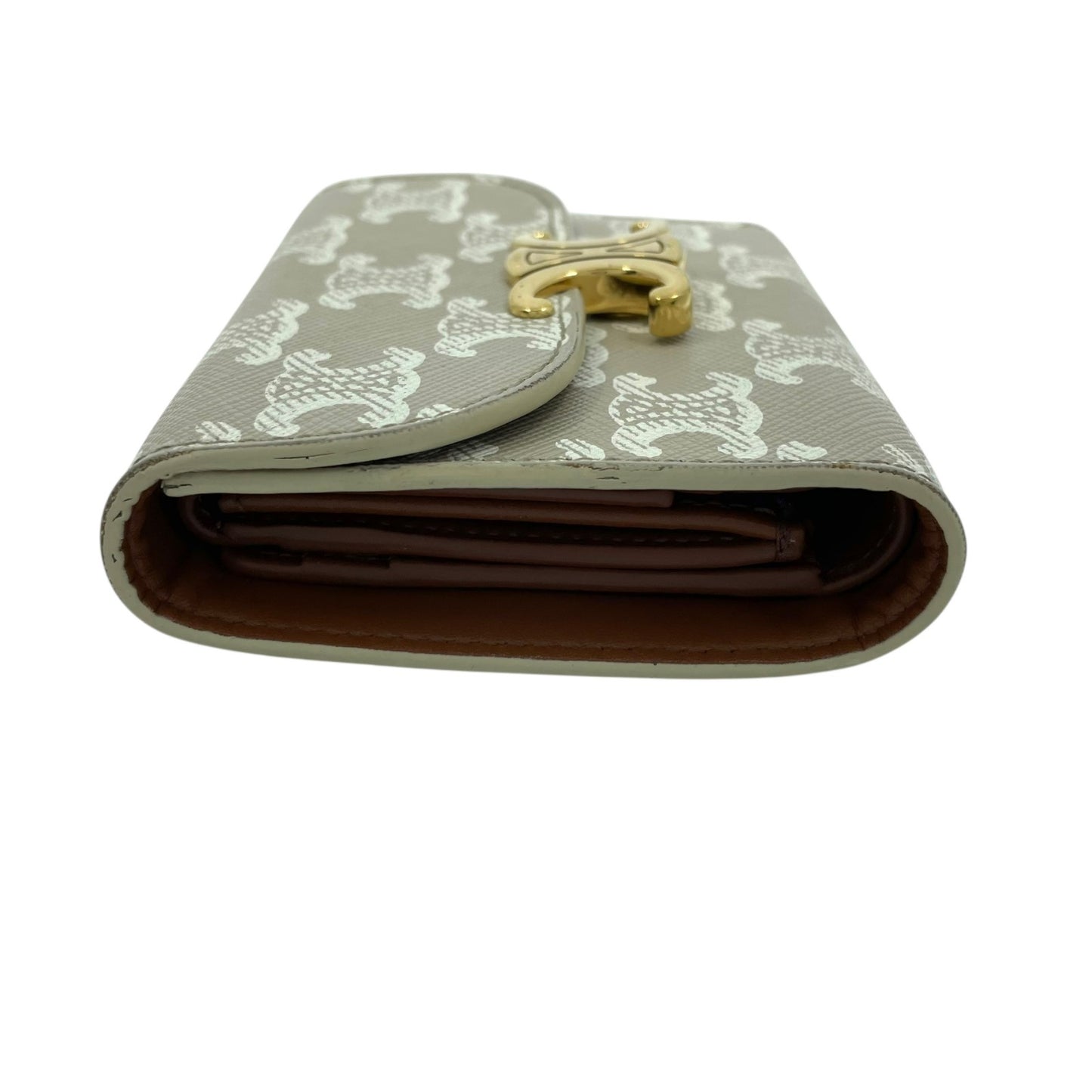 CELINE セリーヌ 三つ折り財布 トリオンフキャンバス PVC スモール コンパクトウォレット ベージュ ホワイト 10D78 レディース メンズ ユニセックス M5