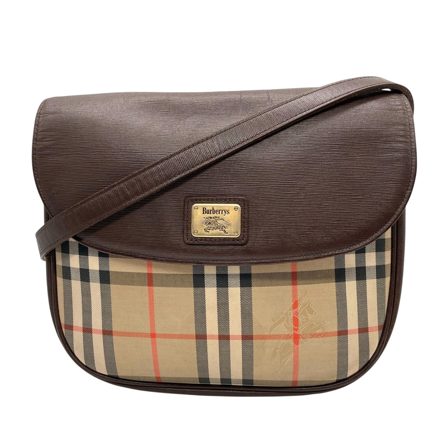 Burberry バーバリー ショルダーバッグ サコッシュ フラップ ノバチェック キャンバス×レザー ブラウン ホースロゴ シャドーホース ゴールド金具 クロスボディ ヴィンテージ アーカイブ ユニセックス K2