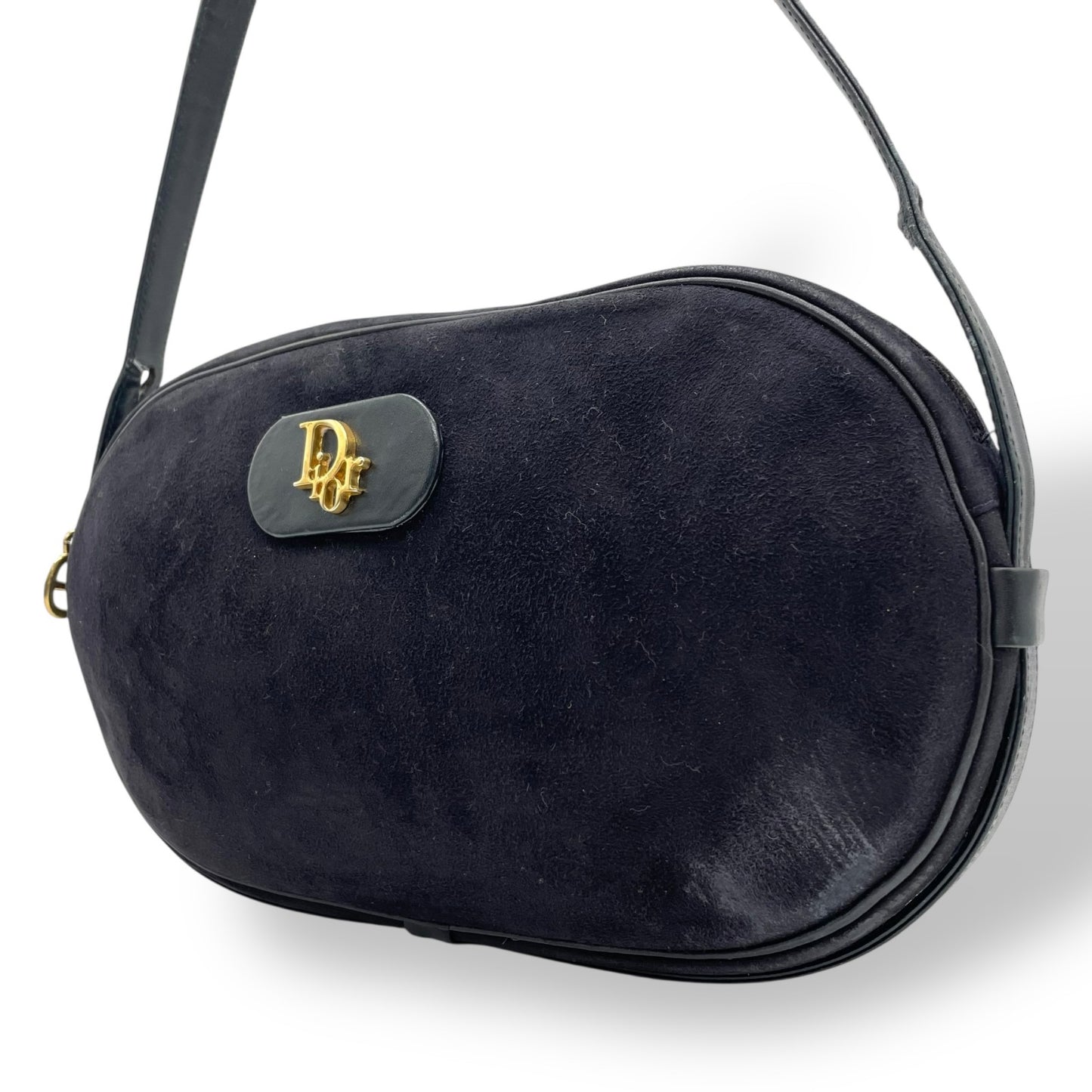 Christian Dior クリスチャンディオール ショルダーバッグ サコッシュ ネイビー 紺色 スエード×レザー Diorロゴ ゴールド金具 クロスボディ ヴィンテージ K10