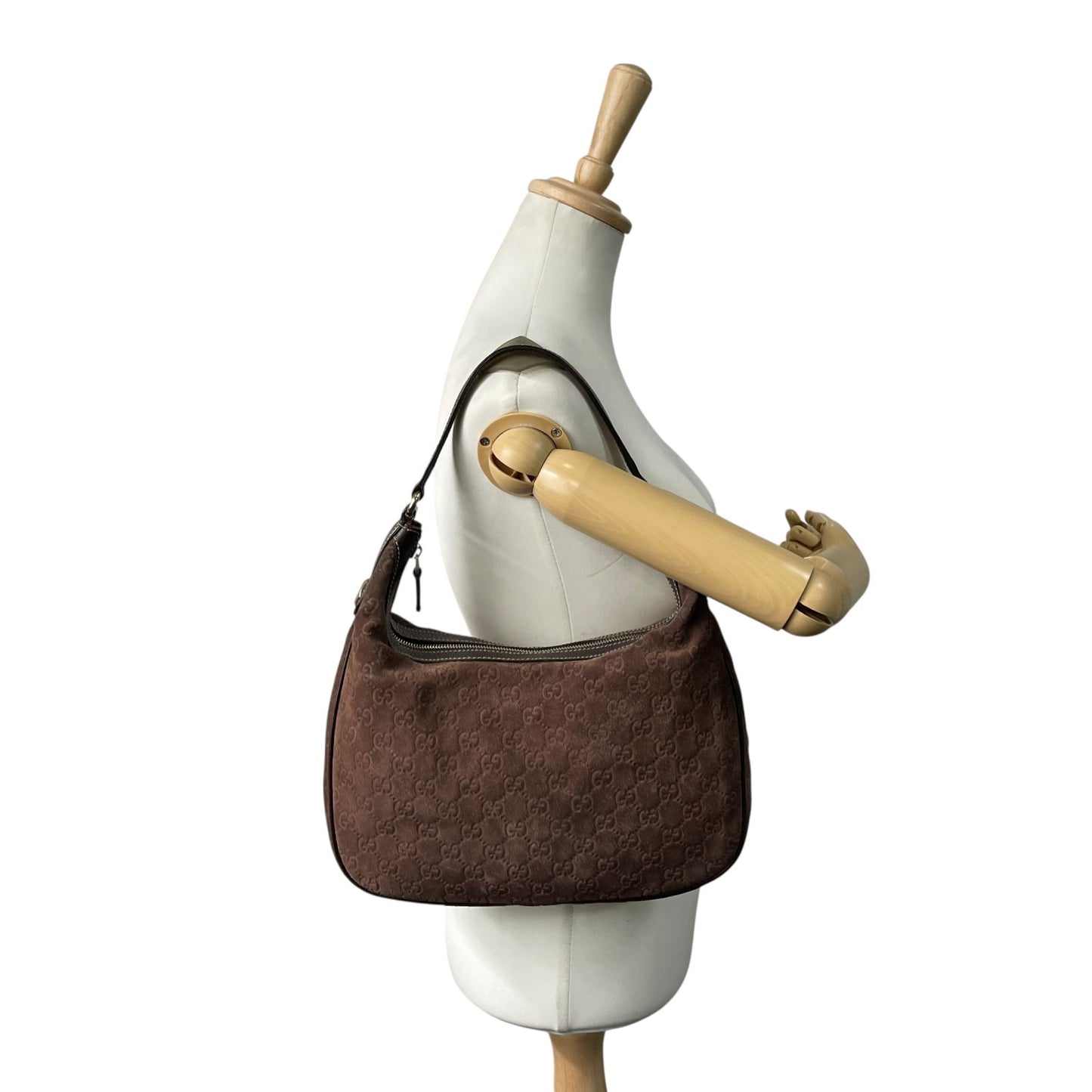 希少 GUCCI グッチ ワンショルダー ショルダーバッグ GG柄 スエード×レザー ブラウン 茶色 エンボス Y2K 153010 肩掛け B3