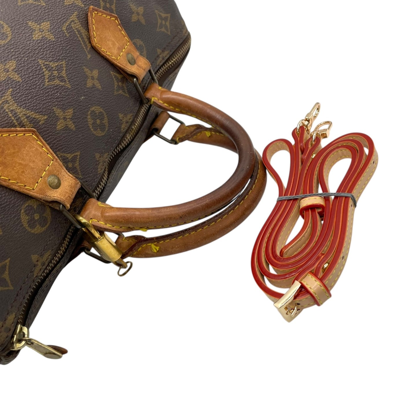 LOUIS VUITTON ルイヴィトン モノグラム スピーディ30 2WAY ボストンバッグ ミニボストン M41526 斜め掛け可 PVC レザー ブラウン ゴールド金具 パドロック ハンドバッグ レディース D