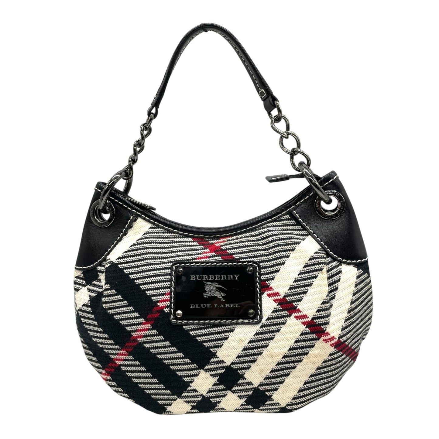 バーバリーブルーレーベル BURBERRY BLUE LABEL チェック柄 ワンショルダー ショルダーバッグ ハンドバッグ 2WAY ブラック 黒 キャンバス×レザー C4