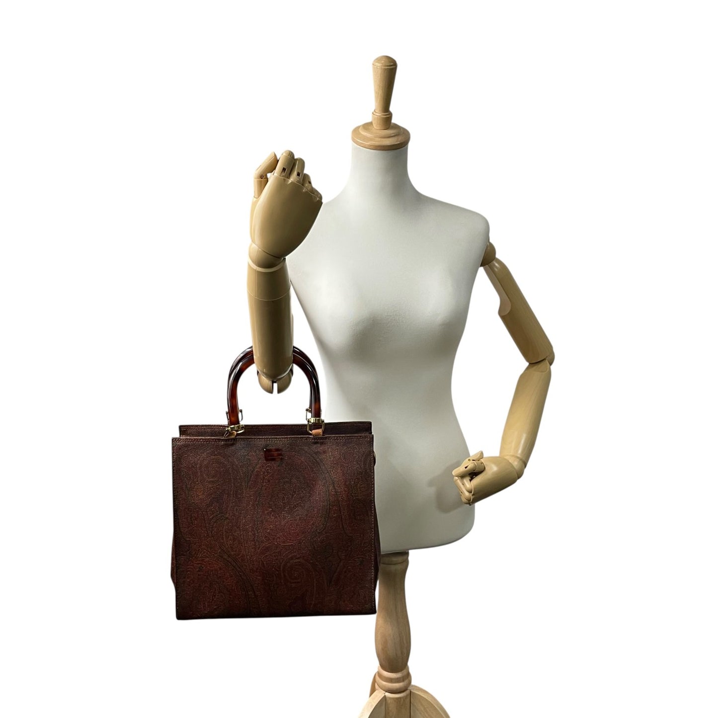 美品 エトロ ETRO ペイズリー柄 トートバッグ ハンドバッグ 2WAY ブラウン 茶色 ショルダー レザー ストラップ付き ヴィンテージ 高級 バッグ A