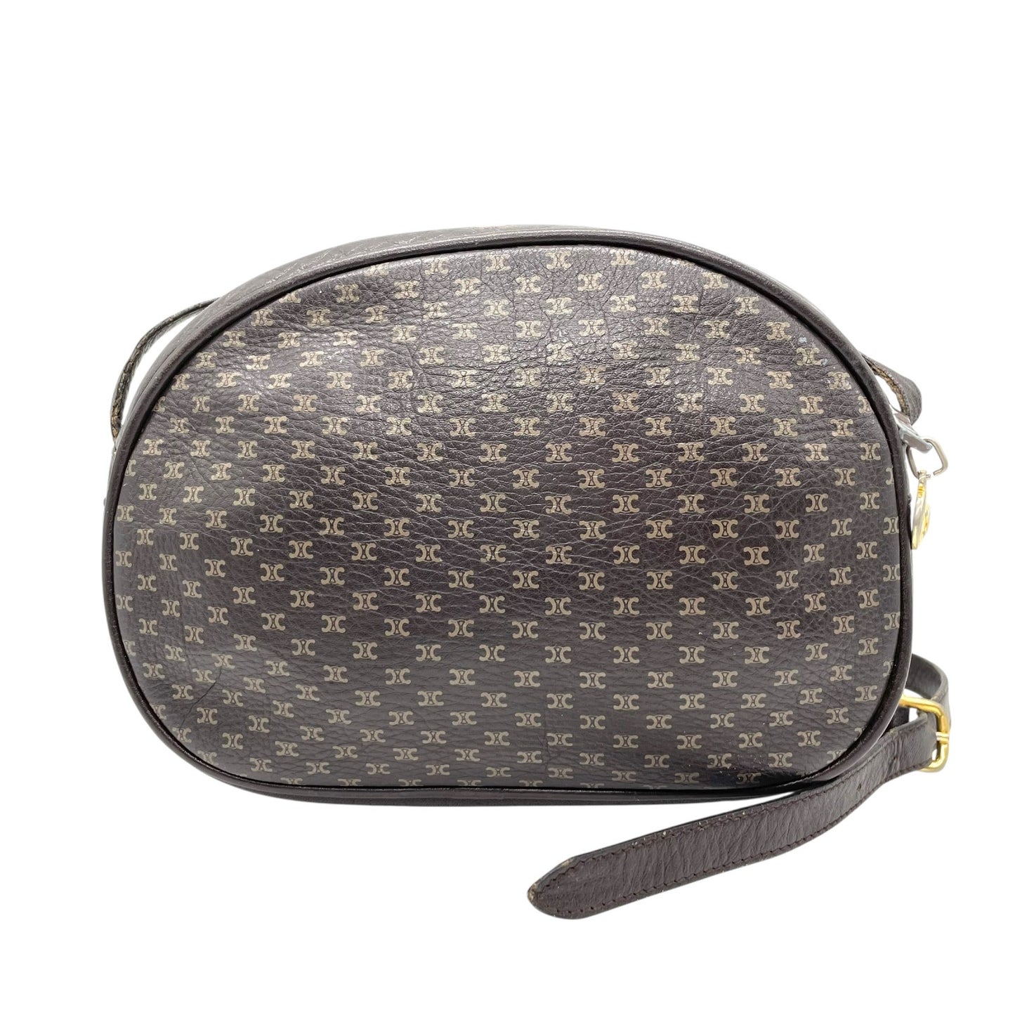 CELINE オールドセリーヌ マカダム柄 トリオンフ ショルダーバッグ 茶 ブラウン レザー ゴールド金具 斜め掛け可 ミニバッグ ポシェット レディース ヴィンテージ B1