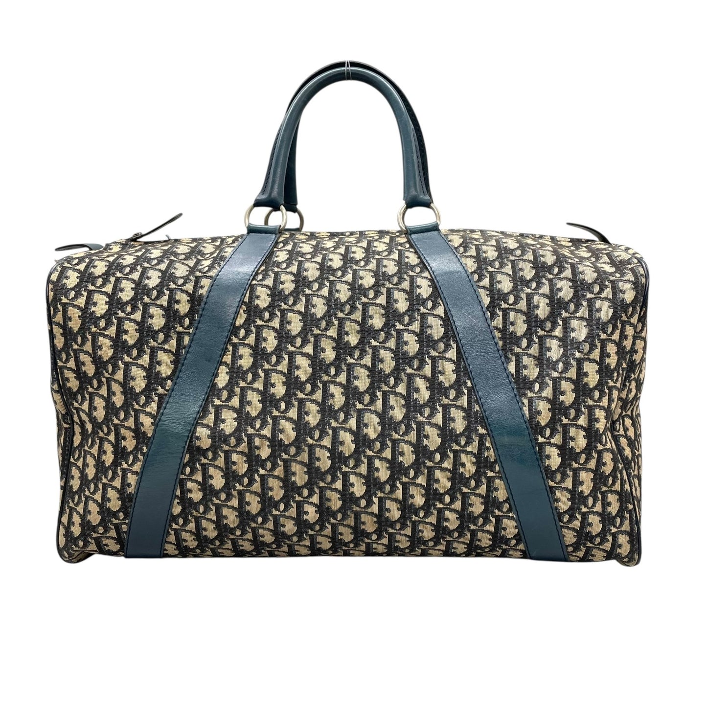 Christian Dior クリスチャンディオール トロッター ボストンバッグ 紺 ネイビー ベージュ キャンバス レザー シルバー金具 メンズ レディース ヴィンテージ Z4