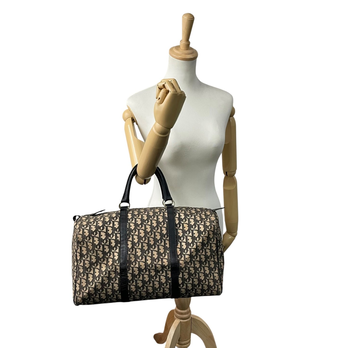 Christian Dior クリスチャンディオール Dior トロッター ボストンバッグ 旅行バッグ キャンバス×レザー ロゴ総柄 大容量 ヴィンテージ ハンドバッグ ネイビー C8