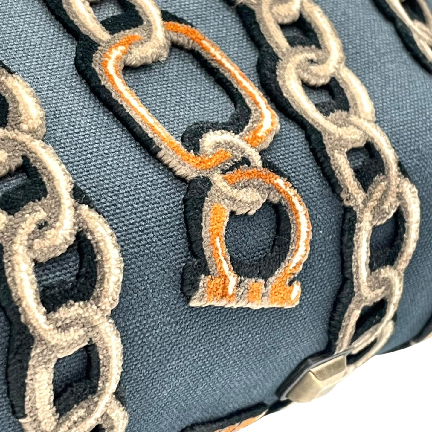 美品 Salvatore Ferragamo サルヴァトーレ フェラガモ ガンチーニ チェーン柄 ハンドバッグ 紺 ネイビー 黒 ブラック キャンバス レザー ゴールド金具 レディース B