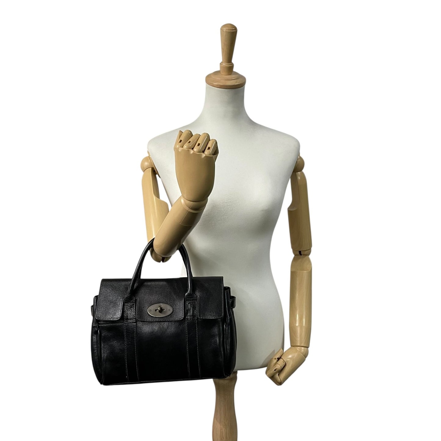 美品 MULBERRY マルベリー ベイズウォーター ハンドバッグ トートバッグ 黒 ブラック レザー シルバー金具 手提げ ターンロック レディース D